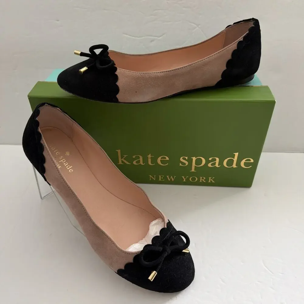 Kate Spade New York Westgrove Fawn Beige / Black Kid Suede Flats Bow Women’s 8